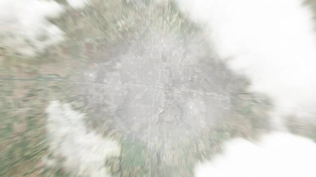 Earth zoom in from space to Abilene, Texas, USA. Followed by zoom out through clouds and atmosphere into space. Satellite view. Travel intro. Images from NASA