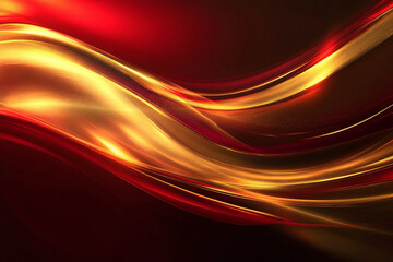 Obraz premium Elegant Golden Waves Flowing Over Vibrant Red Background, Luxury Abstract Design with Smooth Metallic Texture and Festive Curves