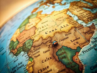 Naklejka premium Vintage Ivory Coast Map on Blue 3D Globe - Retro Political World