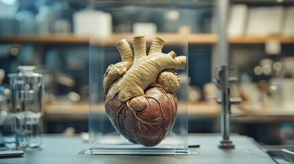 Obraz premium Realistic Heart Model in Transparent Display Case for Education