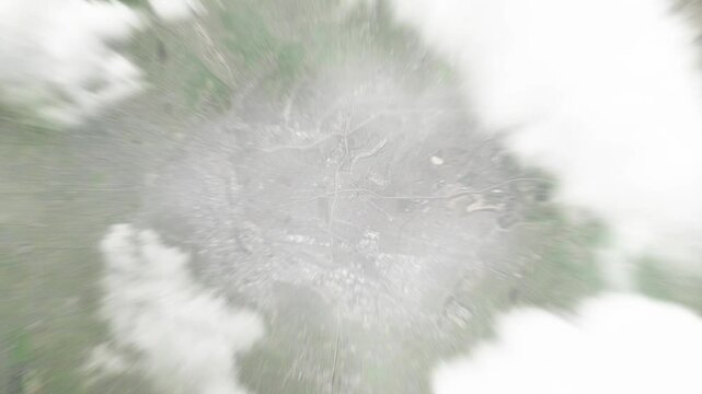 Earth zoom in from space to East Los Angeles, California, USA. Followed by zoom out through clouds and atmosphere into space. Satellite view. Travel intro. Images from NASA
