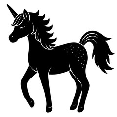 Cute Silhouette Unicorn Line Art Black Vector Carton Illustration 
