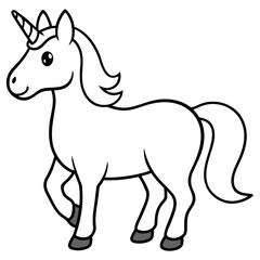 Cute Silhouette Unicorn Line Art Black Vector Carton Illustration 