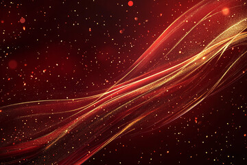 Obraz premium Elegant Golden Waves Flowing Over Vibrant Red Background, Luxury Abstract Design with Smooth Metallic Texture and Festive Curves