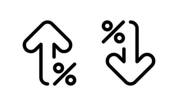Percent arrow up and down outline icon. Percentage growth and decline arrows sign symbol