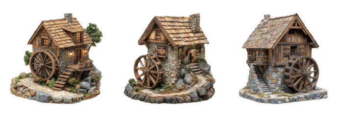 Charming Rustic Watermill Model with Detailed Craftsmanship