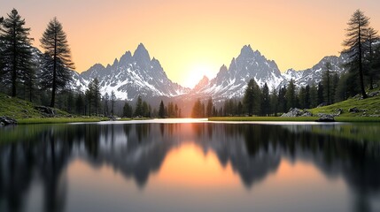 Obraz premium Sunset alpine lake reflection