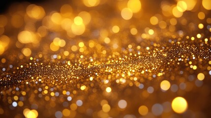 Close-up view of shimmering golden glitter particles creating a sparkling background effect