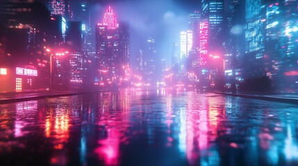 Obraz premium Cyber city reflections. Abstract background of futuristic cityscape.