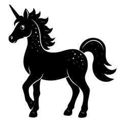 Cute Silhouette Unicorn Line Art Black Vector Carton Illustration 