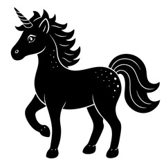 Cute Silhouette Unicorn Line Art Black Vector Carton Illustration 