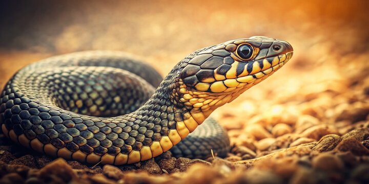 Vintage Photo: Isolated Watersnake Nerodia rhombifer, Detailed Close-up