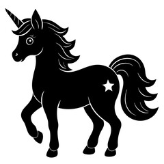 Cute Silhouette Unicorn Line Art Black Vector Carton Illustration 