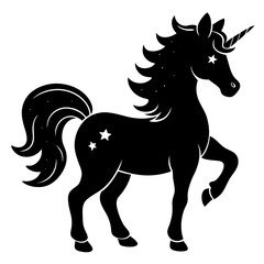 Cute Silhouette Unicorn Line Art Black Vector Carton Illustration 