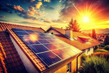 Vintage Photo: Solar Panels on Residential Rooftop - Sustainable Energy