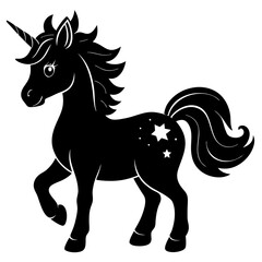 Cute Silhouette Unicorn Line Art Black Vector Carton Illustration 