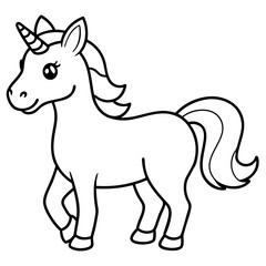 Cute Silhouette Unicorn Line Art Black Vector Carton Illustration 