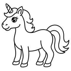 Cute Silhouette Unicorn Line Art Black Vector Carton Illustration 