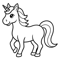 Cute Silhouette Unicorn Line Art Black Vector Carton Illustration 