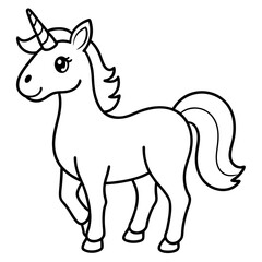 Cute Silhouette Unicorn Line Art Black Vector Carton Illustration 