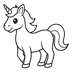 Cute Silhouette Unicorn Line Art Black Vector Carton Illustration 