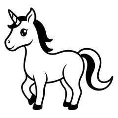 Cute Silhouette Unicorn Line Art Black Vector Carton Illustration 