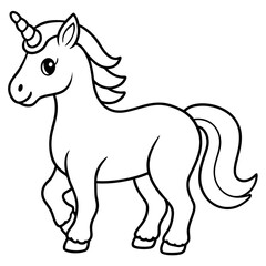 Cute Silhouette Unicorn Line Art Black Vector Carton Illustration 