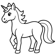 Cute Silhouette Unicorn Line Art Black Vector Carton Illustration 