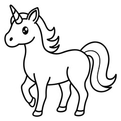 Cute Silhouette Unicorn Line Art Black Vector Carton Illustration 