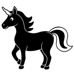 Cute Silhouette Unicorn Line Art Black Vector Carton Illustration 