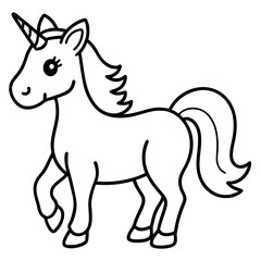 Cute Silhouette Unicorn Line Art Black Vector Carton Illustration 