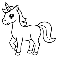 Cute Silhouette Unicorn Line Art Black Vector Carton Illustration 