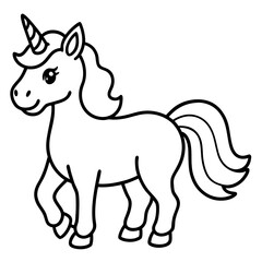 Cute Silhouette Unicorn Line Art Black Vector Carton Illustratio