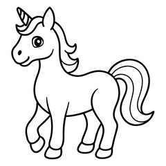 Cute Silhouette Unicorn Line Art Black Vector Carton Illustration 