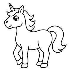 Cute Silhouette Unicorn Line Art Black Vector Carton Illustration 