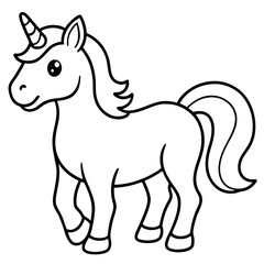 Fototapeta premium Cute Silhouette Unicorn Line Art Black Vector Carton Illustration 
