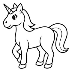 Cute Silhouette Unicorn Line Art Black Vector Carton Illustration 