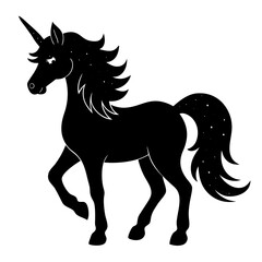 Cute Silhouette Unicorn Line Art Black Vector Carton Illustration 