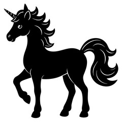 Cute Silhouette Unicorn Line Art Black Vector Carton Illustration 