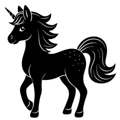 Cute Silhouette Unicorn Line Art Black Vector Carton Illustration 