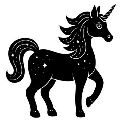 Cute Silhouette Unicorn Line Art Black Vector Carton Illustration 