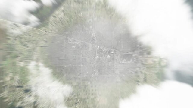 Earth zoom in from space to Davie, Florida, USA. Followed by zoom out through clouds and atmosphere into space. Satellite view. Travel intro. Images from NASA