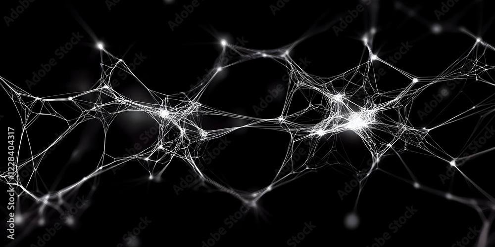 Poster Abstract Network of Interconnected Nodes Glows Brightly on a Dark Background with Intricate Detail