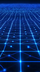 Obraz premium Abstract 3D Background Creates a Futuristic Network Grid with Glowing Blue Lines and Nodes Dynamically.