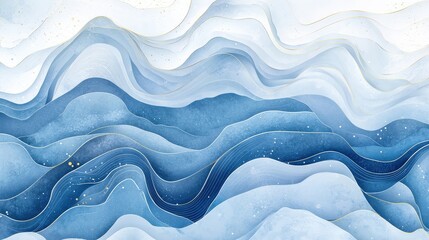 Obraz premium Abstract representation of ocean waves in varying shades of blue with subtle gold accents