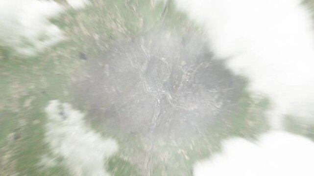 Earth zoom in from space to Waterbury, Connecticut, USA. Followed by zoom out through clouds and atmosphere into space. Satellite view. Travel intro. Images from NASA