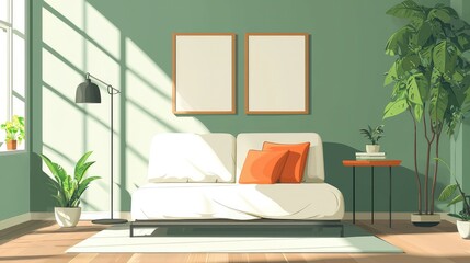 Stylish Minimalist Living Room with Modern Furniture and Plants