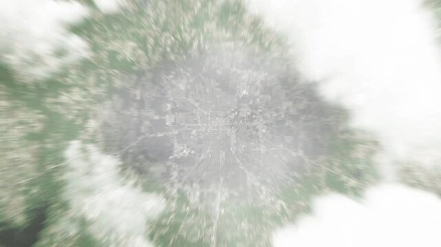 Earth zoom in from space to Tyler, Texas, USA. Followed by zoom out through clouds and atmosphere into space. Satellite view. Travel intro. Images from NASA