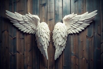 Vintage Style 3D White Wings Wall Art in Modern Home with Black Wood Paneling
