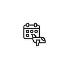 Naklejka premium Travel calendar icon. Flight schedule symbol. Calendar with airplane icon. Flight booking reminder. Minimalist travel calendar.